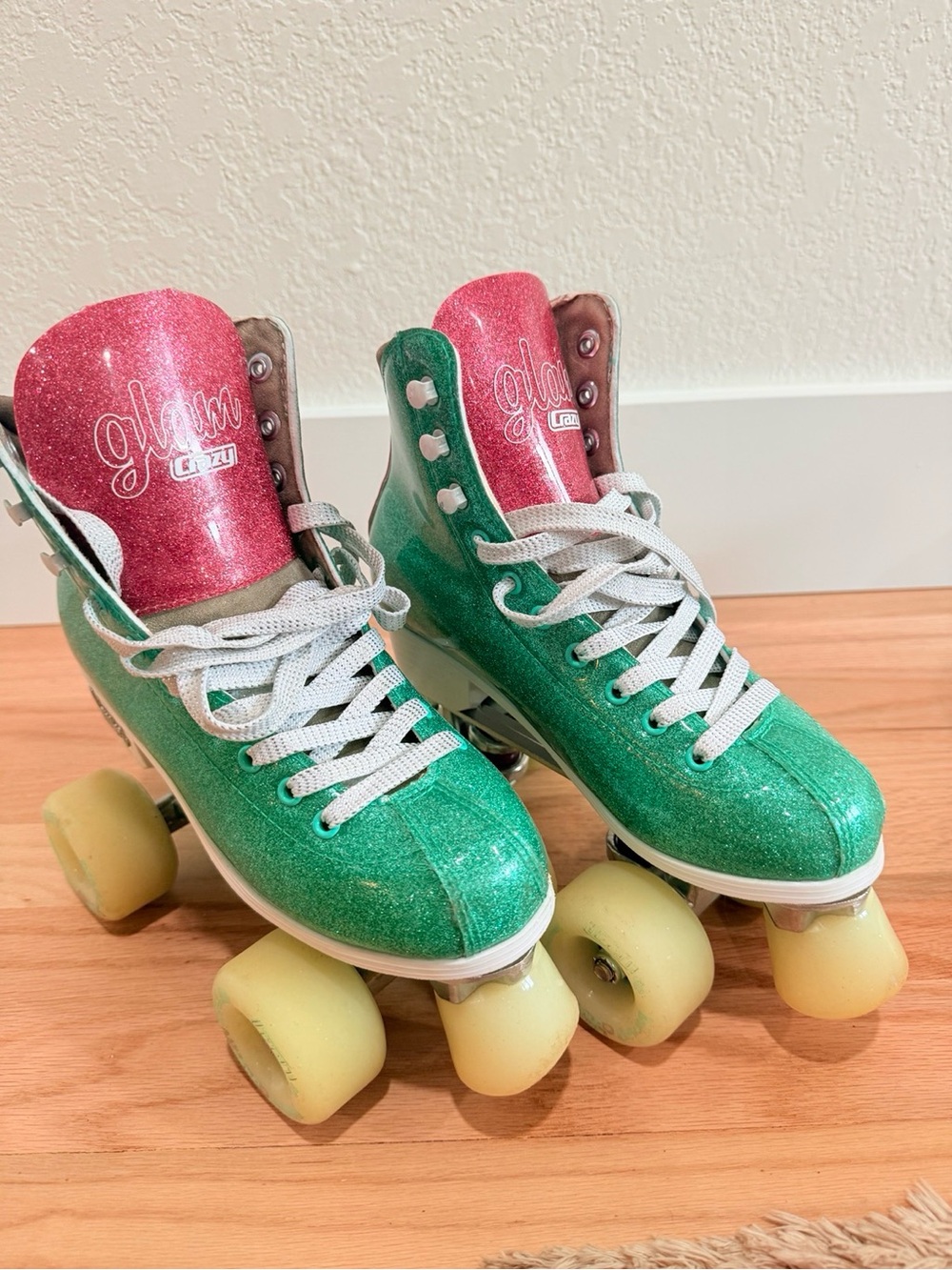 Crazy Skates Green & Pink Glitter Quad Roller Skates